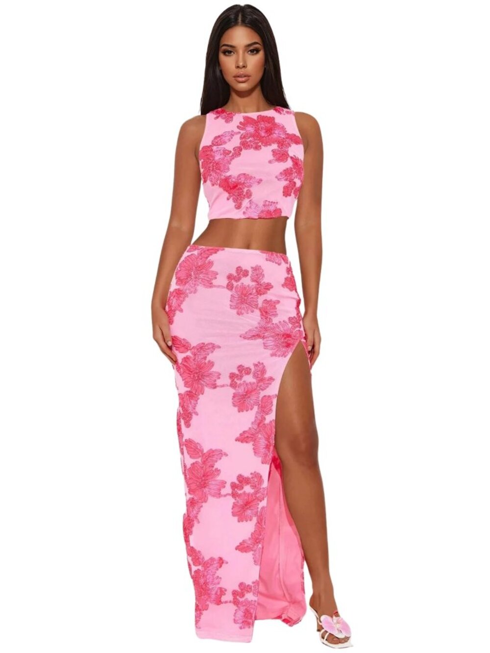 Fashion Nova Pink Floral Maxi Skirt Set - Medium